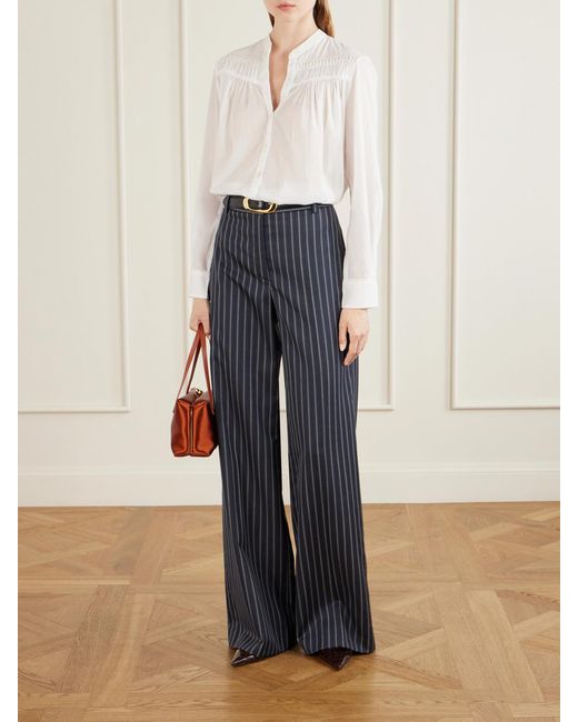 Nili Lotan Blue Rivers Striped Wool Wide-Leg Pants