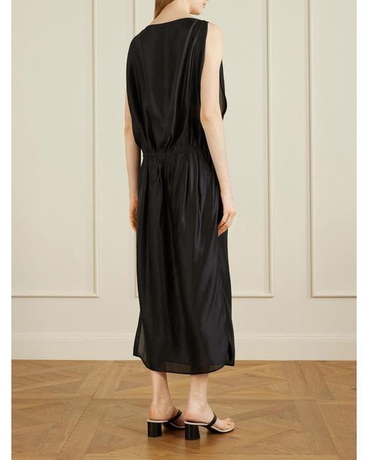 Khaite Black Tia Satin-Twill Midi Dress