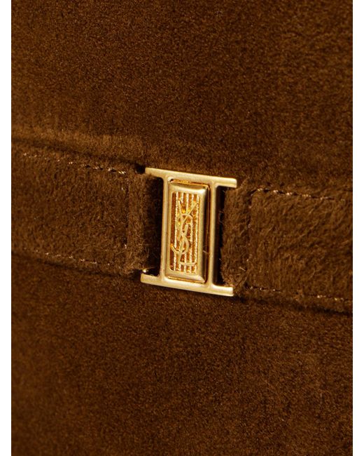 Saint Laurent Brown Diane Kniehohe Stiefel Aus Veloursleder Mit Logodetail