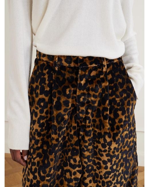 R13 Brown Jumbo Pleated Leopard-Print Cotton-Velvet Shorts