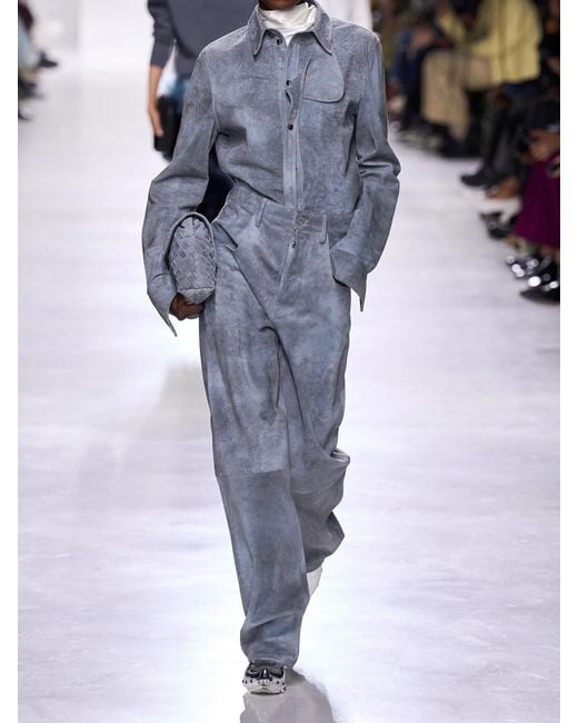 Bottega Veneta Blue Suede Straight-Leg Pants