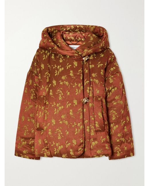 Dries Van Noten Brown Hooded Padded Floral-Jacquard Jacket