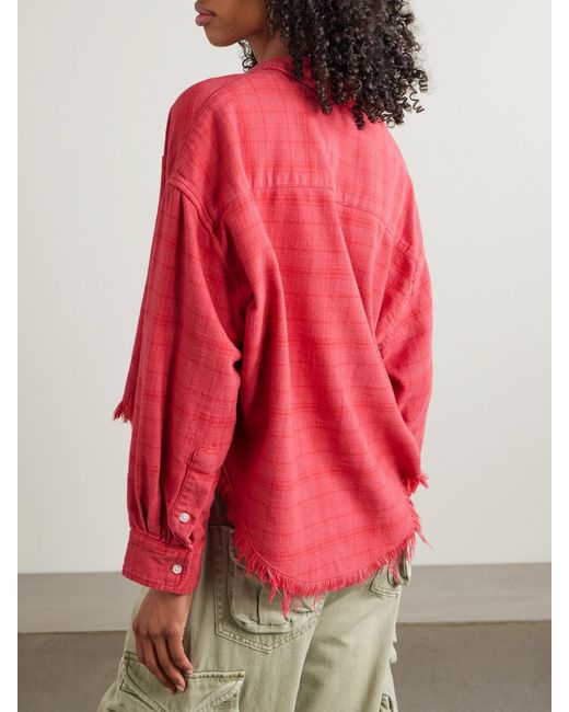 R13 Red Frayed Checked Cotton-Flannel Shirt