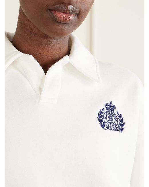 Sporty & Rich White Embroidered Ribbed-Detail Cotton Sweatshirt