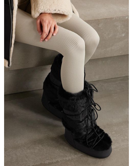 Moon Boot Black Icon Plush And Leather-Like Snow Boots