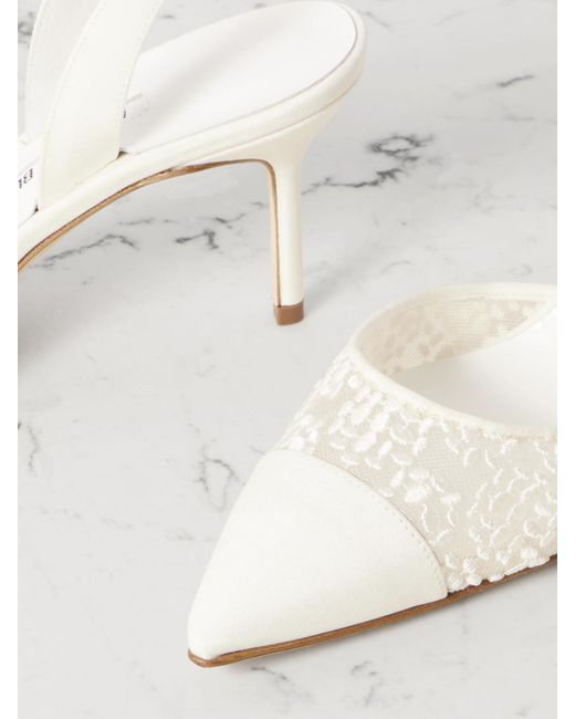 Manolo Blahnik Natural Capsli 70 Slingback-Pumps Aus Bestickter Spitze Und Crêpe Mit Spitzer Kappe