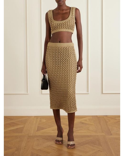 DIOTIMA Natural Spice Bead-Embellished Crocheted Cotton-Blend Midi Skirt