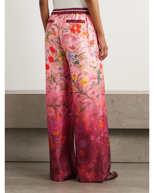 Gucci Red Hose Mit Weitem Bein Aus Bedrucktem Seiden-Twill
