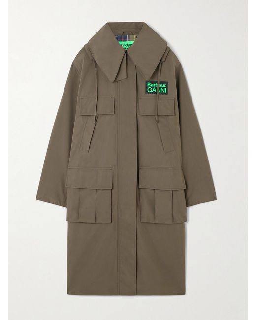 Barbour Green Ganni Ruffled Hooded Shell Coat