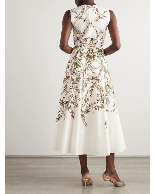 Giambattista Valli White Pleated Floral-Print Cotton-Poplin Midi Dress