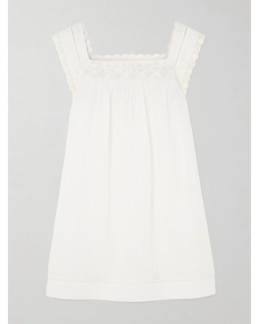 Doen White Almadia Crochet-Trimmed Ramie Mini Dress