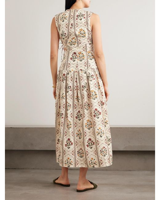 Agua Bendita Natural Otoño Andes Embellished Cutout Pleated Printed Cotton Midi Dress