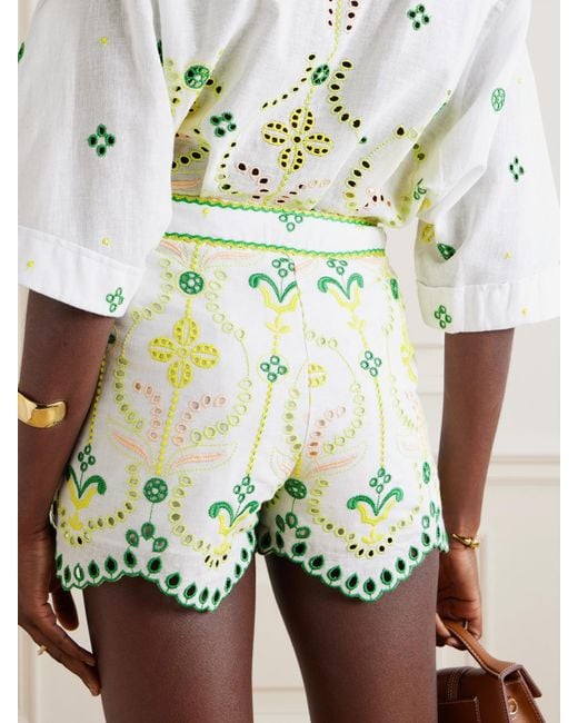 Charo Ruiz Green Mason Scalloped Broderie Anglaise Cotton-Blend Shorts