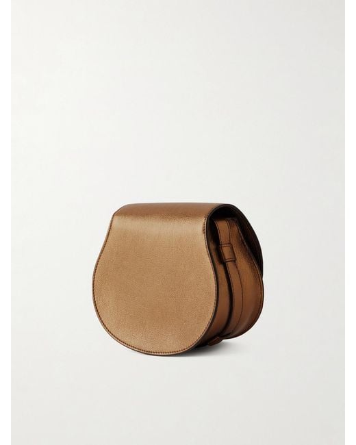 Chloé Natural Marcie Metallic Crinkled-Leather Shoulder Bag