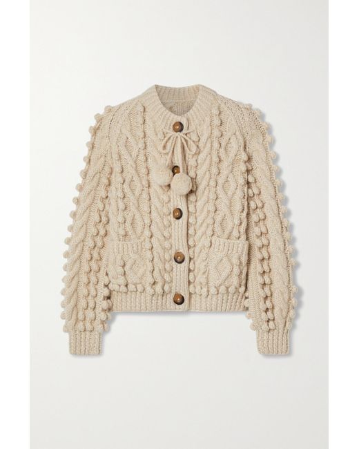 Doen Pomme Tie-detailed Cable-knit Alpaca-blend Cardigan in Natural | Lyst