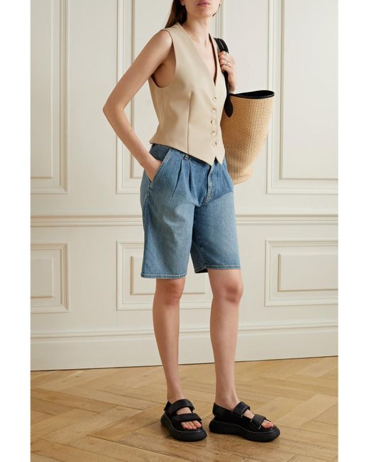 Nili Lotan Blue Julie Pleated Denim Shorts