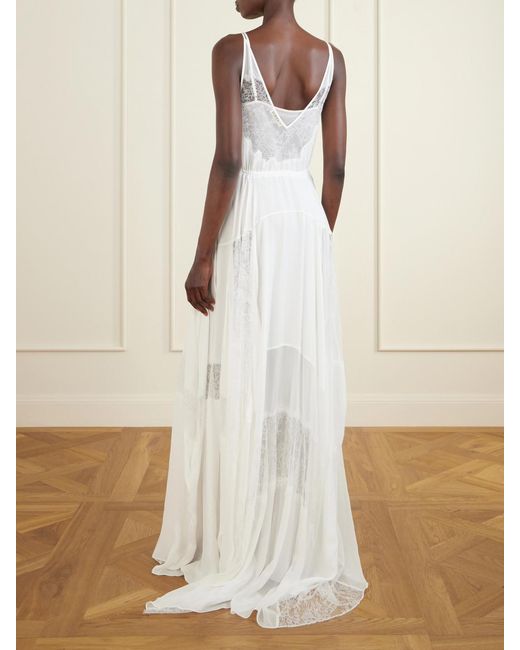 Heirlome White Josephine Lace-Trimmed Silk-Georgette Maxi Dress