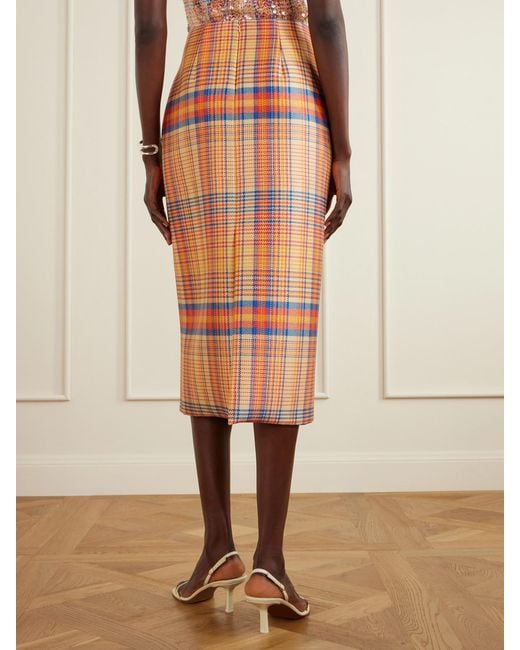 Brandon Maxwell Orange Mercer Checked Wool And Silk-Blend Mikado Midi Skirt