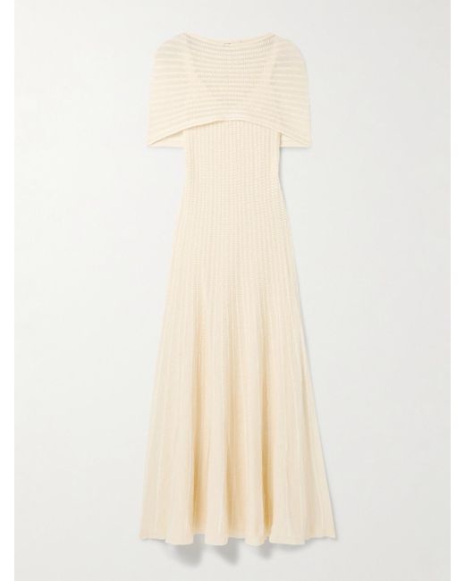 Khaite White Thora Pointelle-Knit Midi Dress