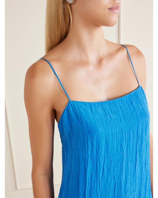 Tibi Blue Crinkled Satin Midi Dress