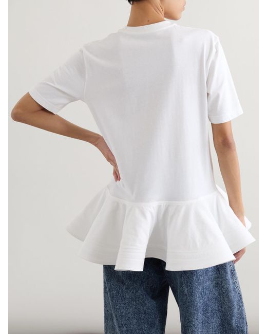Alaïa White Oversized Poplin-Trimmed Cotton-Jersey Peplum T-Shirt