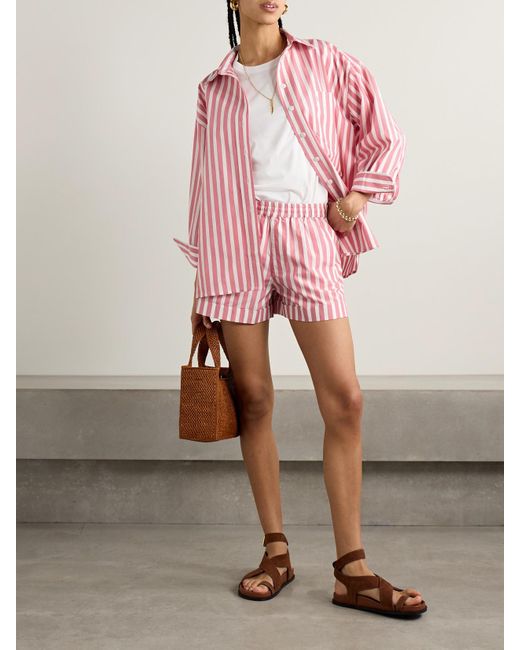Suzie Kondi Red Banker Shorts Aus Gestreifter Baumwollpopeline