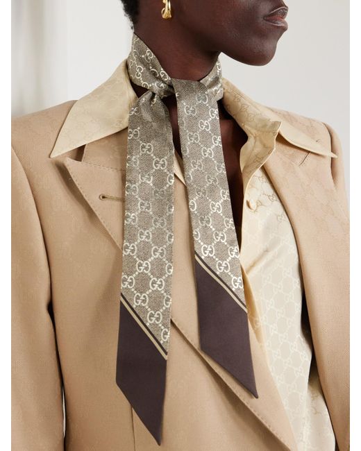 Gucci Natural Printed Silk-Twill Scarf