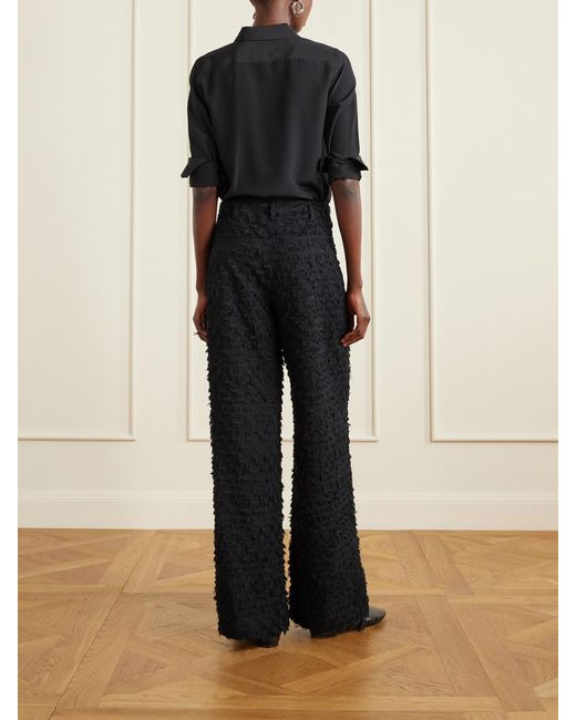 Ulla Johnson Blue Beatrix Fringed Cotton-Twill Wide-Leg Pants
