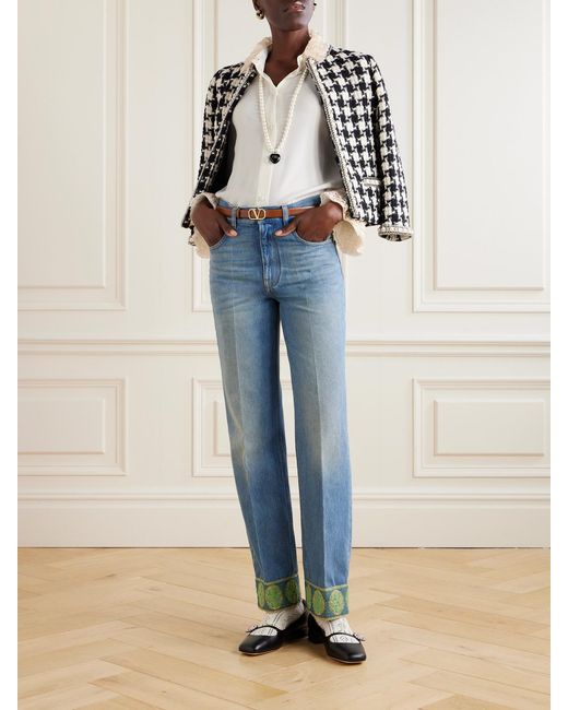 Valentino Garavani White Lace-Trimmed Silk-Georgette Shirt