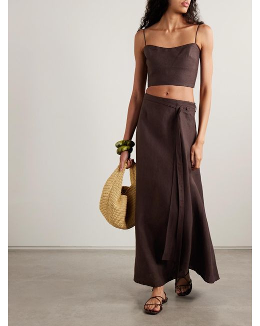 Adam Lippes Brown Bruna Linen Maxi Wrap Skirt