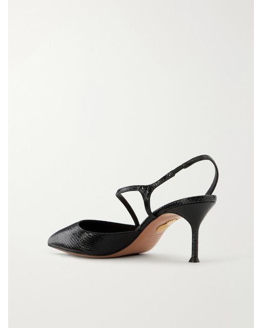 Aquazzura White Dynasty 65 Snake-Effect Leather Slingback Pumps