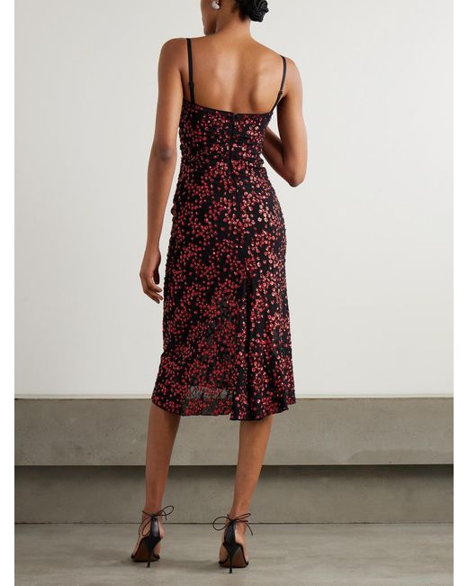 Staud Red Florentina Embellished Ruched Tulle Midi Dress