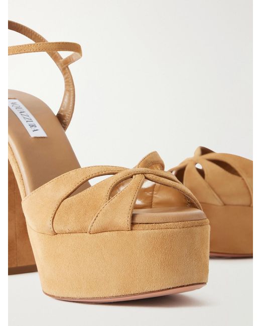 Aquazzura Metallic Moves 130 Suede Platform Sandals