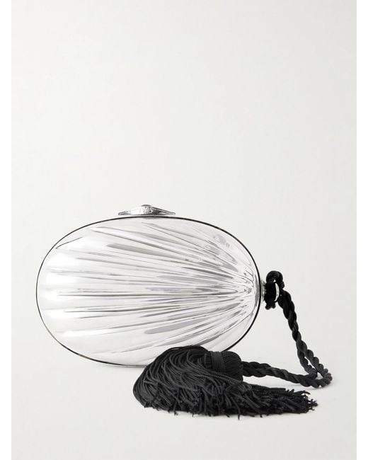 Juju Vera Black Petra Gemstone-Embellished Tasseled Cord Clutch