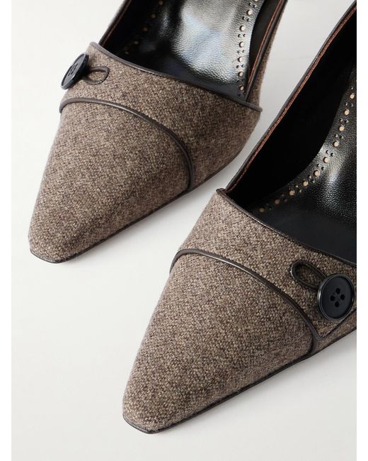 Manolo Blahnik Brown Lulamae 70 Leather-Trimmed Tweed Pumps