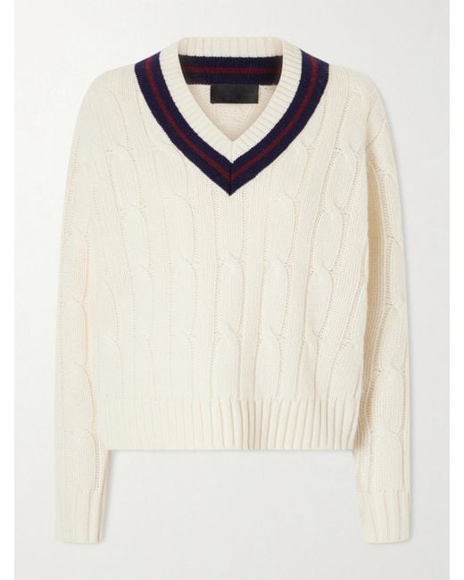 Nili Lotan Natural Fabiana Striped Cable-Knit Wool Sweater