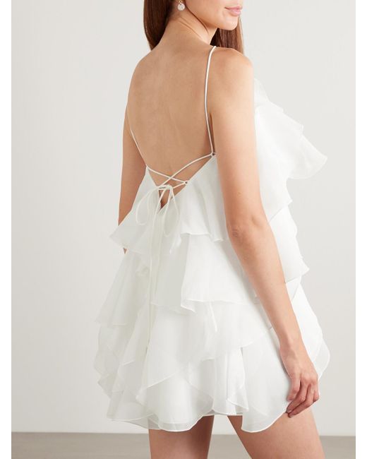 Aje. Natural Pandorea Appliquéd Ruffled Layered Chiffon Mini Dress
