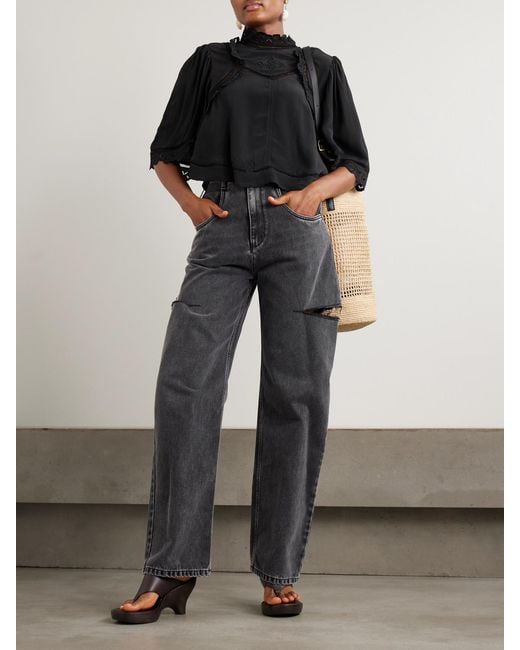 Isabel Marant Black Frany Broderie Anglaise Crepe Blouse