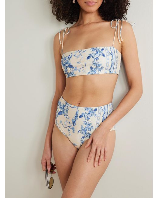 Agua Bendita Blue Bougainvillea Bead-Embellished Floral-Print Recycled Bikini Bottoms