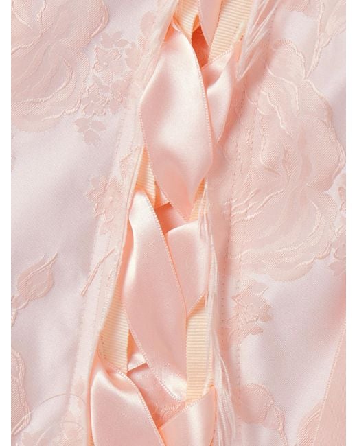 Simone Rocha Pink Unraveling Ribbon Lace-Up Frayed Brocade Top
