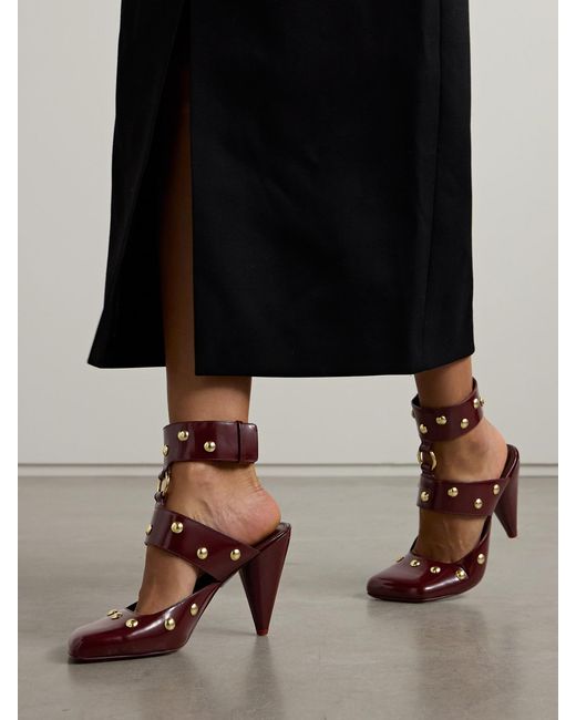 Chloé Red Jade Studded Patent-Leather Pumps