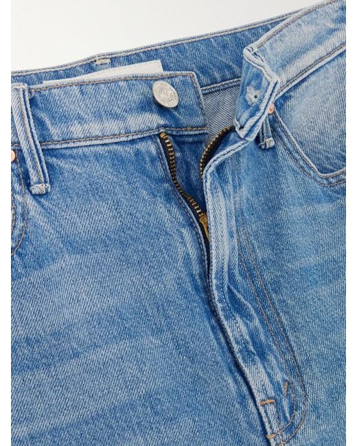 Mother Blue The Half Pipe Ankle Cuff Fray High-Rise Wide-Leg Jeans