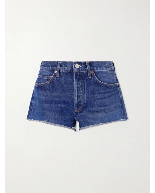 Agolde Blue Parker Frayed Denim Short