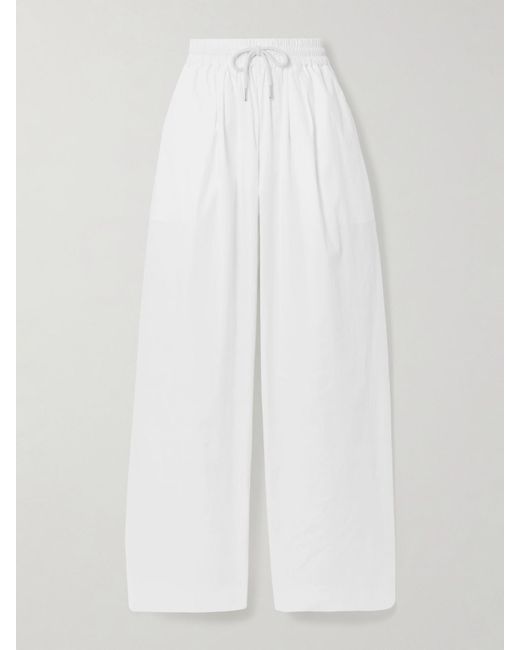 St. Agni White Cotton-Blend Poplin Wide-Leg Pants
