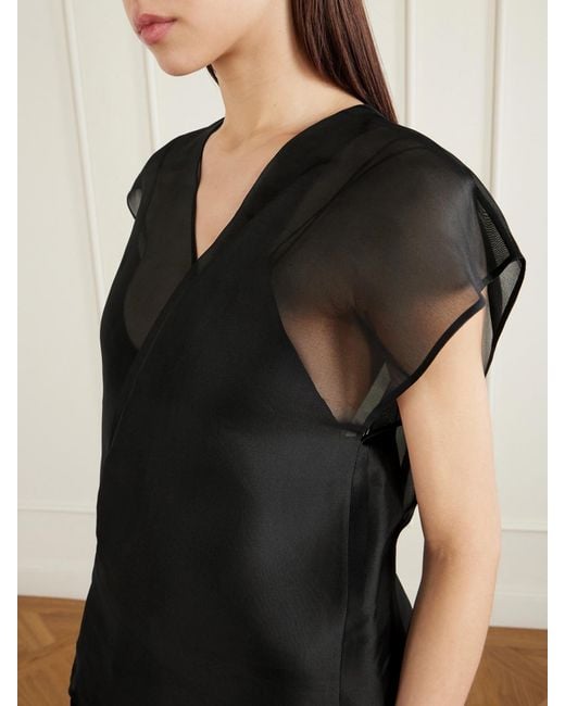 Khaite Black Mer Wrap-Effect Pleated Silk-Organza Blouse