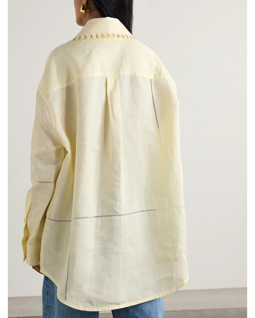 Bottega Veneta Natural Hemd Aus Leinen Mit Stickereien