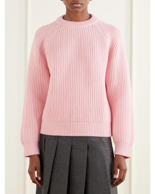 &Daughter Pink Ribbed Mélange Wool Sweater