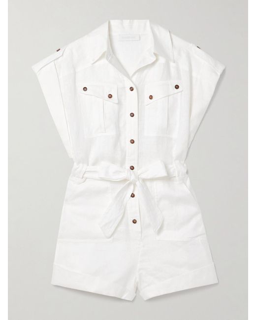 Zimmermann White Rhiannon Playsuit Aus Leinen Mit Gürtel