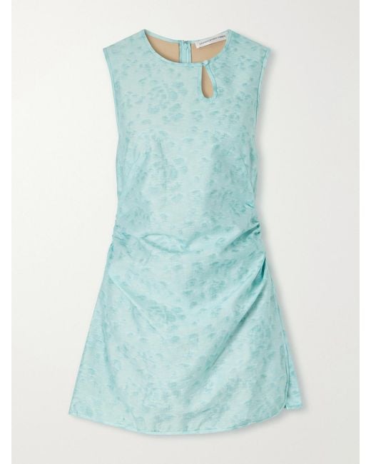 Christopher Esber Blue Light Leak Ruched Jacquard Mini Dress