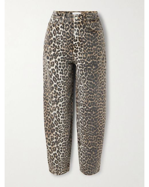 【Ganni】leopard-プリント high-riseフレアジーンズ Leopard-print high-rise flared jeans in brown - Ganni